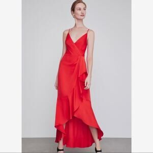 BCBGMaxAzria Faux Wrap Ruched Ruffle Red Dress